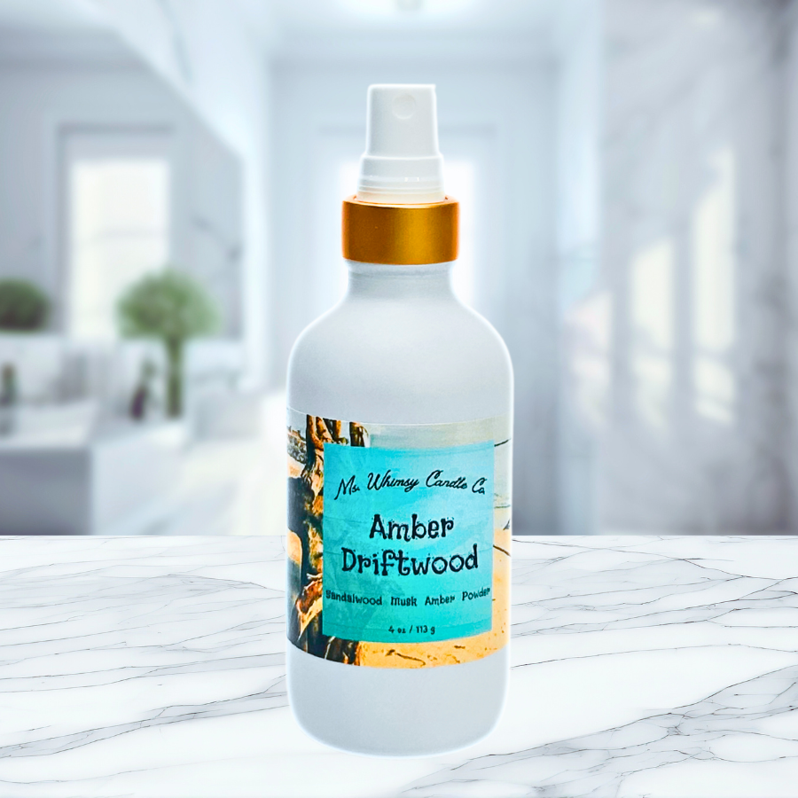 Amber & Driftwood 4 oz Room & Linen Spray | Driftwood, Amber, & Powder | Earthy & Woodsy | Fine Mist