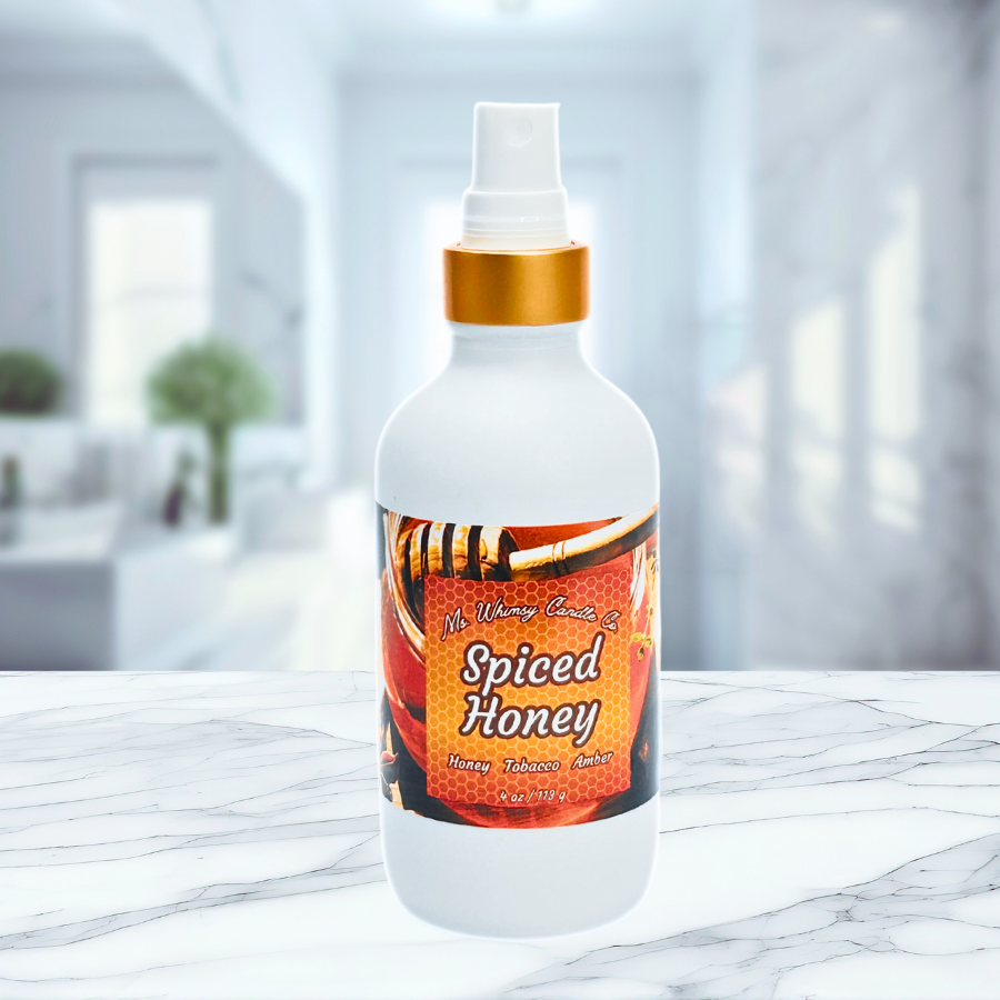 Spiced Honey 4 oz Room & Linen Spray | Spiced Honey, Tobacco Leaves, & Dark Musk | Warm & Woodsy | Fine Mist