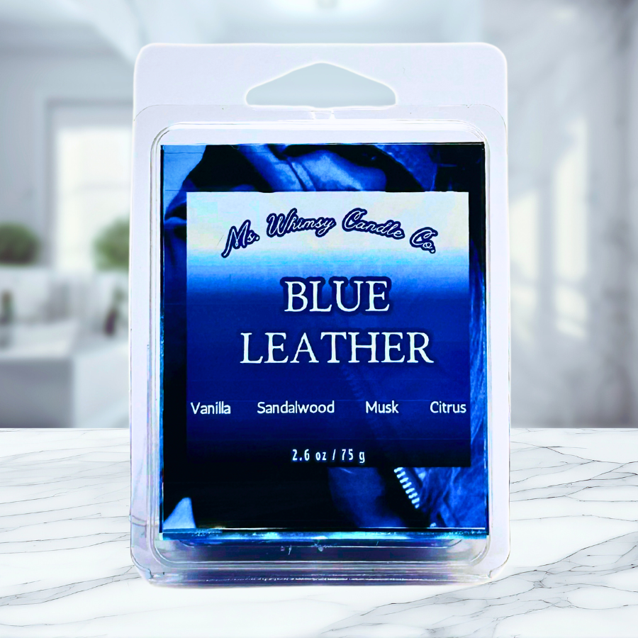 Blue Leather | Sandalwood, Patchouli, & Vanilla| Scented Wax Melt | Woodsy