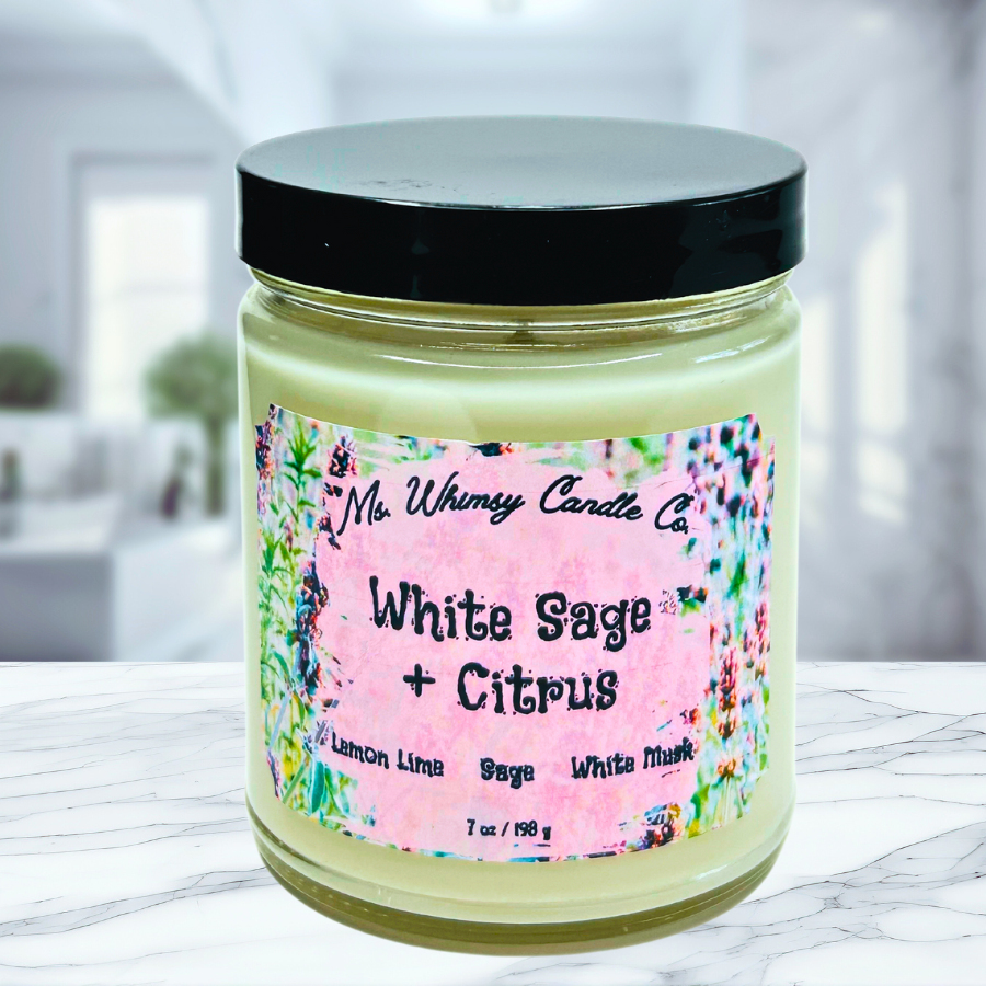 White Sage & Citrus | Sage, White Musk, & Lemon-Lime  9 oz Scented Candle | Fresh & Clean