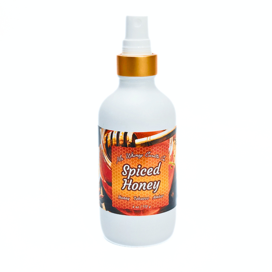 Spiced Honey 4 oz Room & Linen Spray | Spiced Honey, Tobacco Leaves, & Dark Musk | Warm & Woodsy | Fine Mist