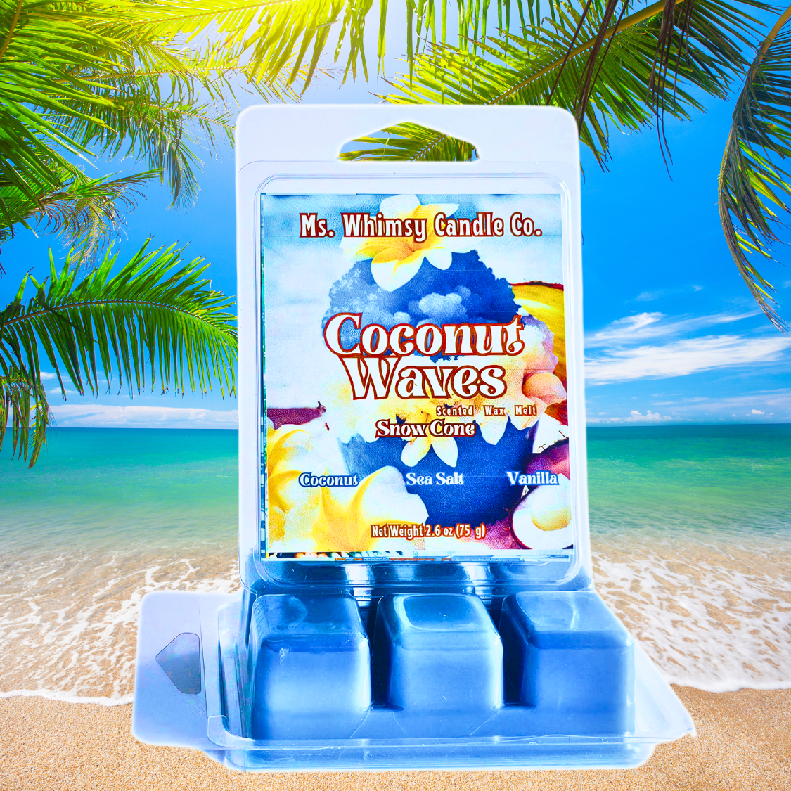 Coconut Waves Snow Cone | Sweet Coconut, Vanilla, & Sea Salt Scented Wax Melt | Tropical & Warm