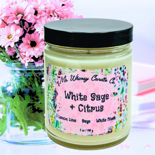 White Sage & Citrus | Sage, White Musk, & Lemon-Lime  9 oz Scented Candle | Fresh & Clean