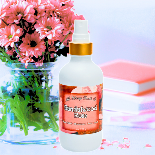 Sandalwood Rose 4 oz Room & Linen Spray |  Rose Petals, Sandalwood, & Amber| Woodsy & Floral | Fine Mist