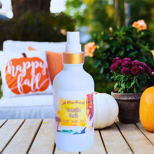 Vanilla Oak | Smoky Vanilla & Oak | 4 oz Room & Linen Spray | Sweet & Woody | Fine Mist | Cozy Fall Aroma