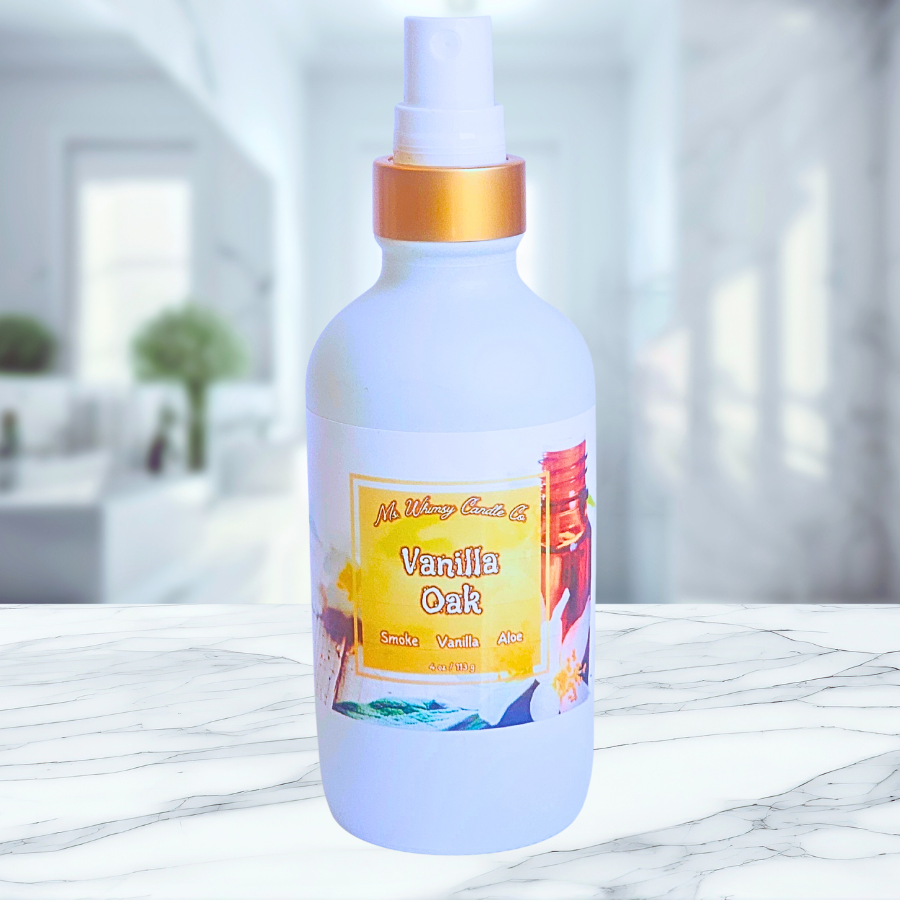 Vanilla Oak | Smoky Vanilla & Oak | 4 oz Room & Linen Spray | Sweet & Woody | Fine Mist | Cozy Fall Aroma