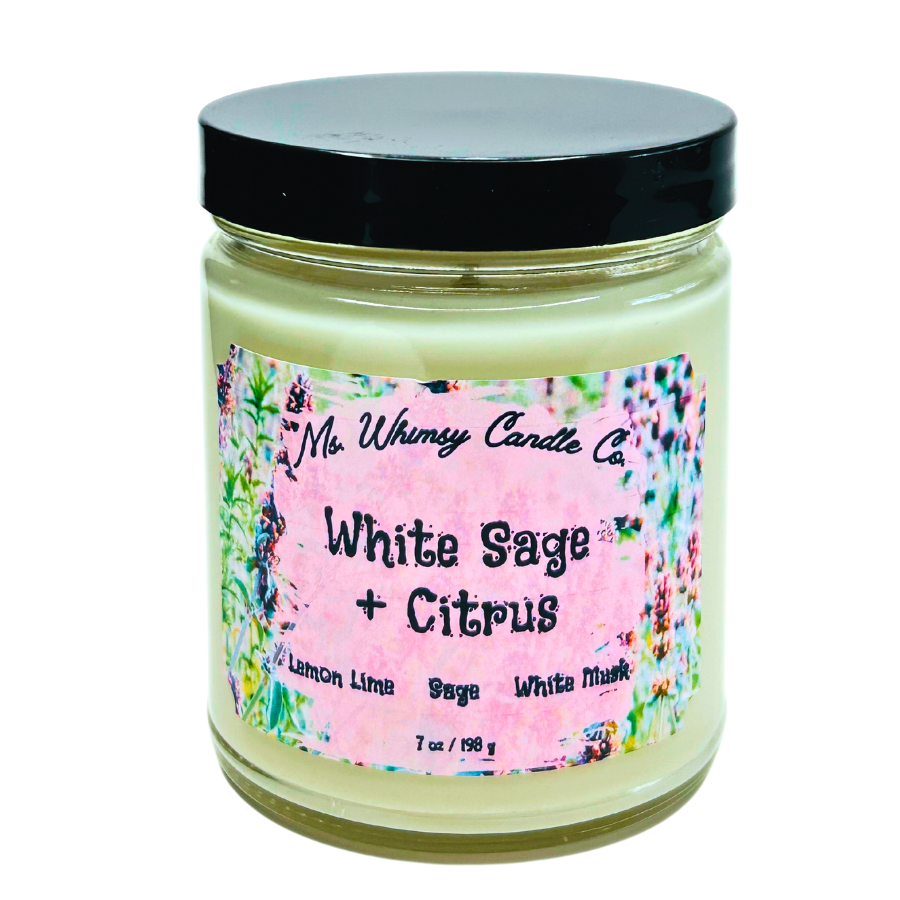 White Sage & Citrus | Sage, White Musk, & Lemon-Lime  9 oz Scented Candle | Fresh & Clean